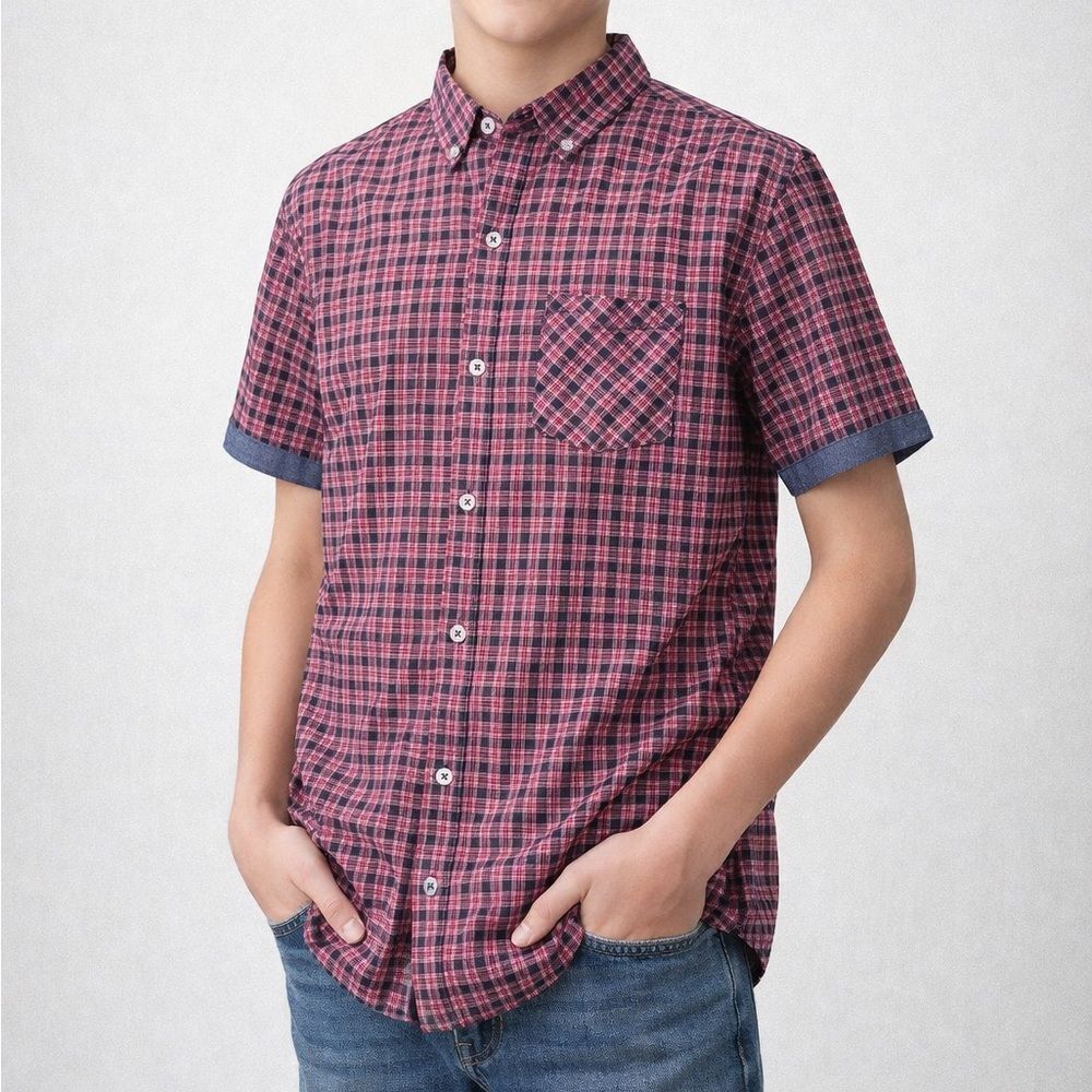 🔥Ben Sherman Red and Navy Plaid Button-Up Shirt Sz XL 18 New